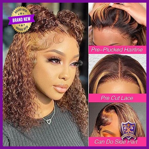 14 Inch Glueless Curly Bob Wig Human Hair Pre Plucked HD Lace Front main image 6